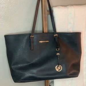 Michael Kors Jet Set Travel Large Saffiano Leather Black Tote
